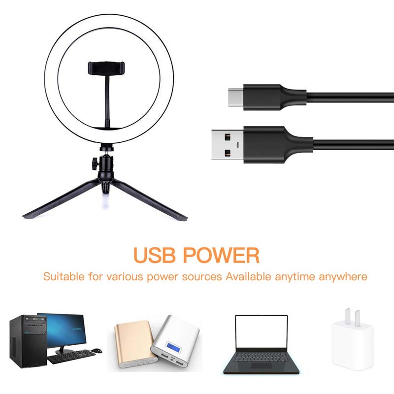 OEBLD Ring Light with Stand OEBLD Dimmable Desk Selfie Ring Light with Phone Holder for Video Photography Remote Control for Makeup Live Streaming YouTube Lighting (D(10.2''Ring Light & Tripod)) - Image 4